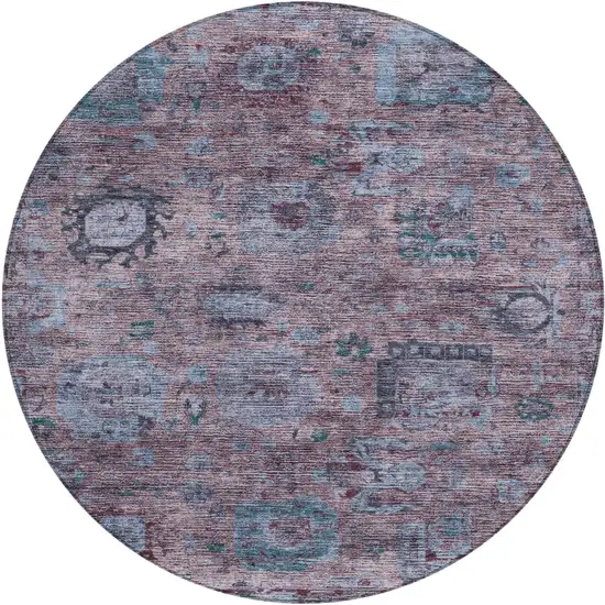 8' Plum And Brown Round Abstract Washable Indoor Outdoor Area Rug Photo 1