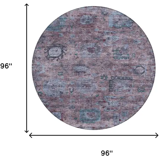 8' Plum And Brown Round Abstract Washable Indoor Outdoor Area Rug Photo 8