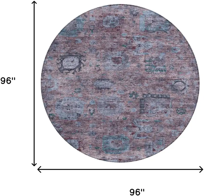 8' Plum And Brown Round Abstract Washable Indoor Outdoor Area Rug Photo 8