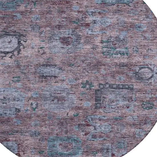 8' Plum And Brown Round Abstract Washable Indoor Outdoor Area Rug Photo 2