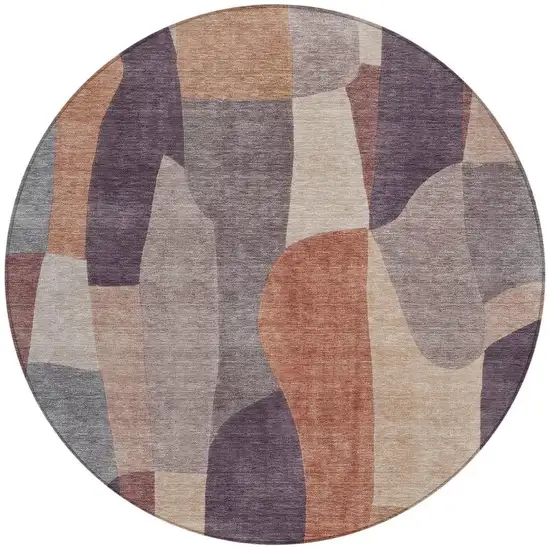 8' Plum And Copper Round Abstract Washable Indoor Outdoor Area Rug Photo 3
