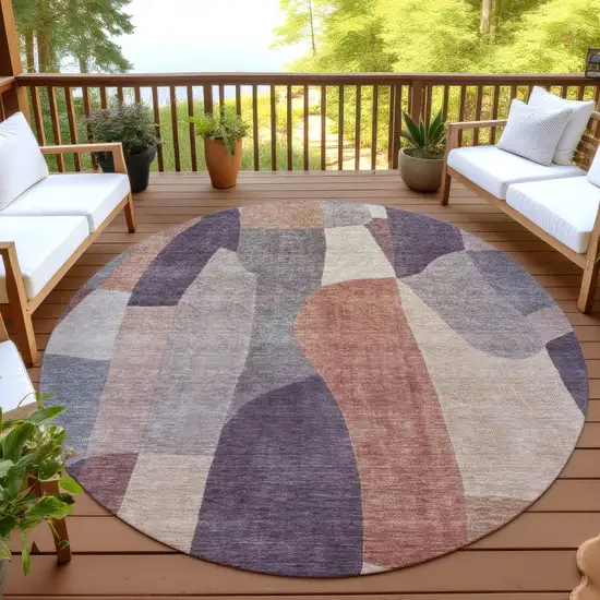 8' Plum And Copper Round Abstract Washable Indoor Outdoor Area Rug Photo 4