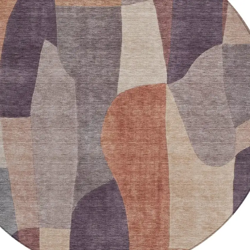 8' Plum And Copper Round Abstract Washable Indoor Outdoor Area Rug Photo 2