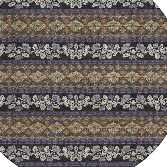 8' Plum And Copper Round Striped Washable Indoor Outdoor Area Rug Photo 2