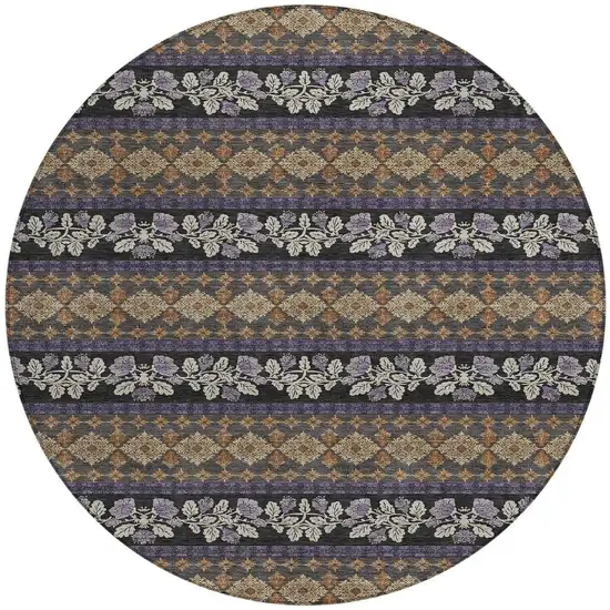 8' Plum And Copper Round Striped Washable Indoor Outdoor Area Rug Photo 3