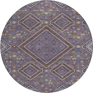 Photo of 8' Plum And Eggplant Round Medallion Washable Indoor Outdoor Area Rug
