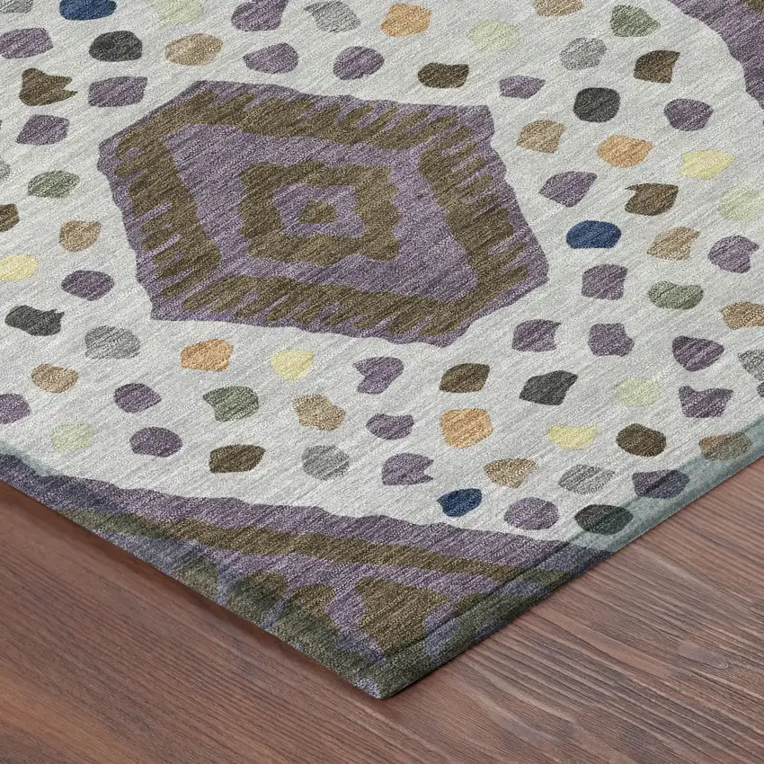 8' Plum And Eggplant Round Tribal Washable Indoor Outdoor Area Rug Photo 2