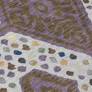 Photo of 8' Plum And Eggplant Round Tribal Washable Indoor Outdoor Area Rug