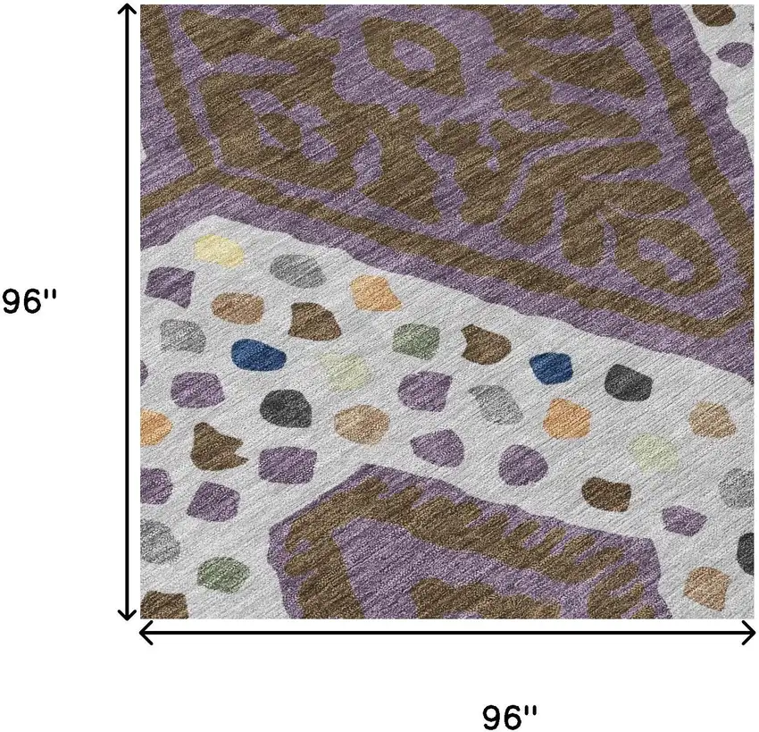 8' Plum And Eggplant Round Tribal Washable Indoor Outdoor Area Rug Photo 6