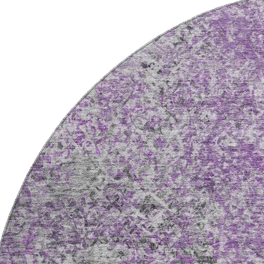 8' Plum And Gray Abstract Washable Round Rug With UV Protection Photo 3