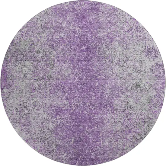8' Plum And Gray Abstract Washable Round Rug With UV Protection Photo 1