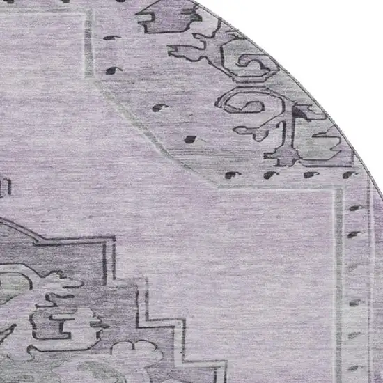 8' Plum And Gray Oriental Washable Round Rug With UV Protection Photo 2