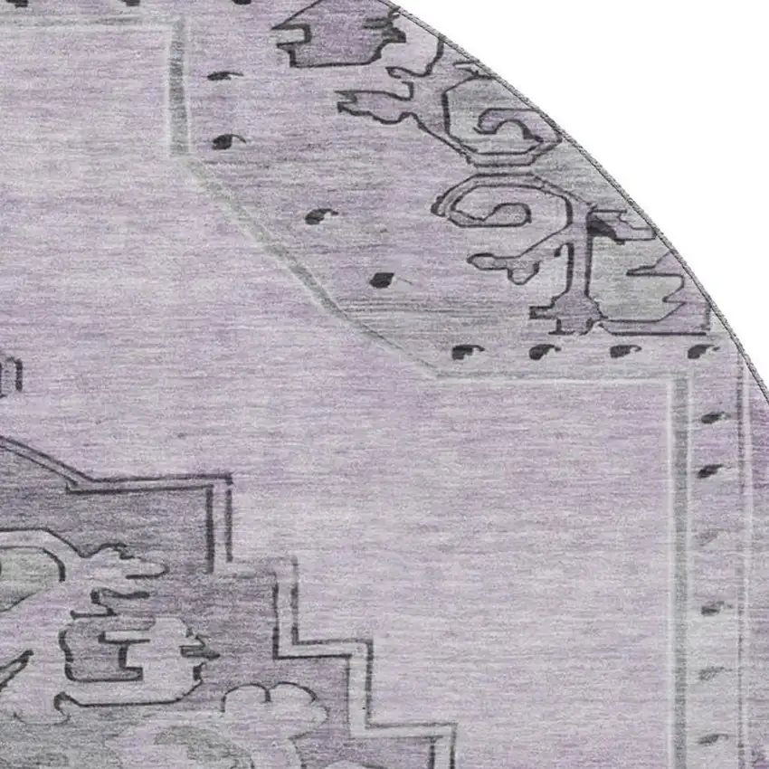 8' Plum And Gray Oriental Washable Round Rug With UV Protection Photo 2