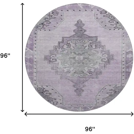8' Plum And Gray Oriental Washable Round Rug With UV Protection Photo 9