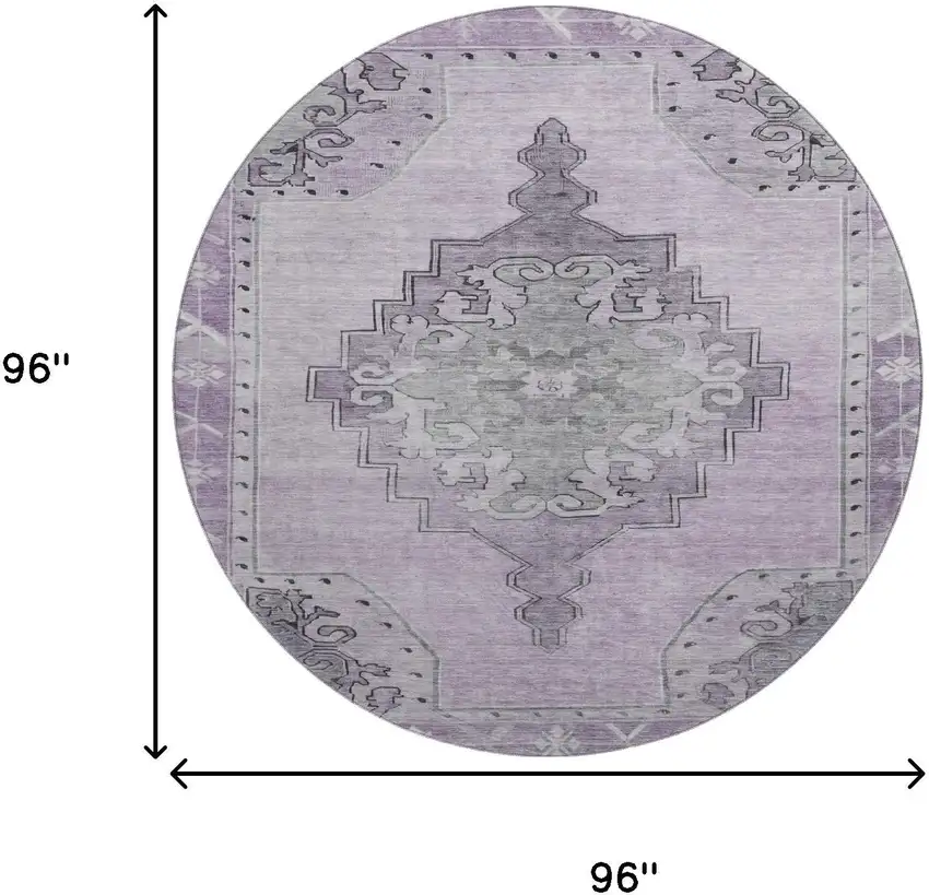 8' Plum And Gray Oriental Washable Round Rug With UV Protection Photo 9