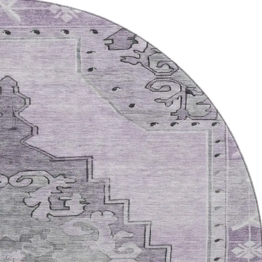 8' Plum And Gray Oriental Washable Round Rug With UV Protection Photo 3