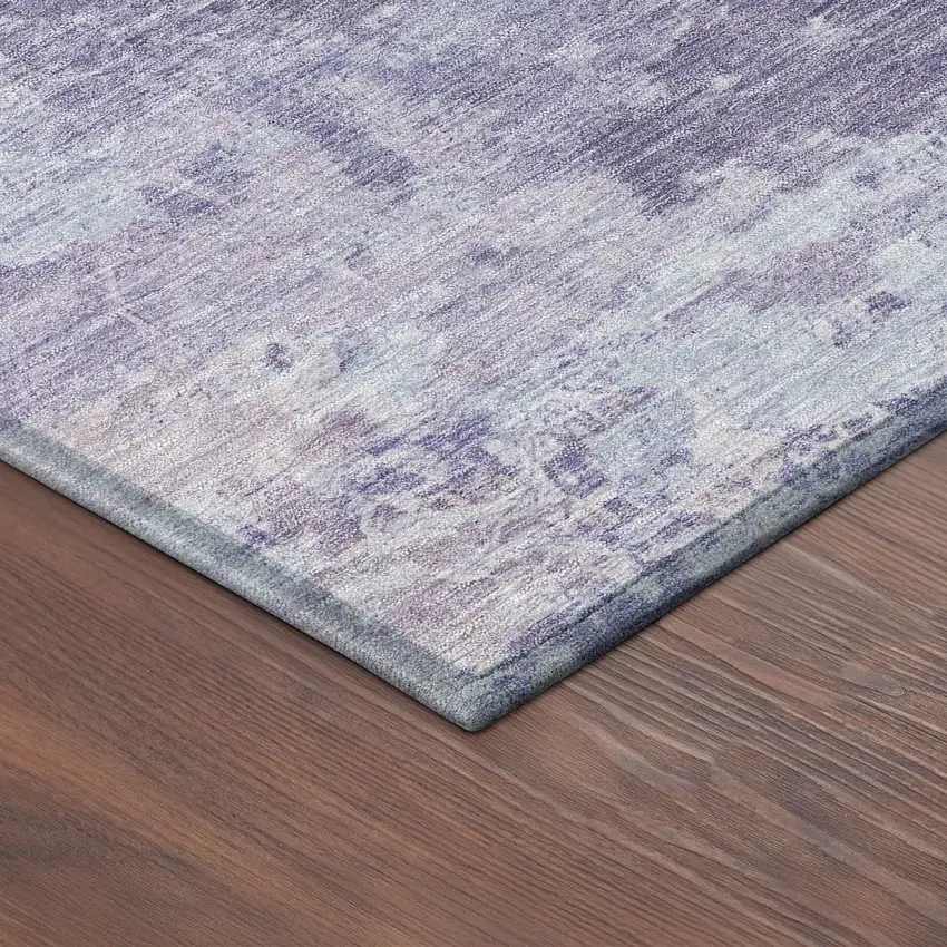 8' Plum And Gray Round Abstract Washable Indoor Outdoor Area Rug Photo 8