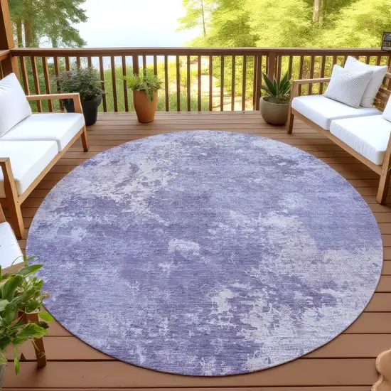 8' Plum And Gray Round Abstract Washable Indoor Outdoor Area Rug Photo 4