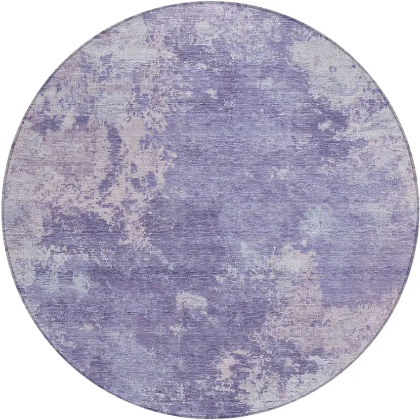 8' Plum And Gray Round Abstract Washable Indoor Outdoor Area Rug Photo 1