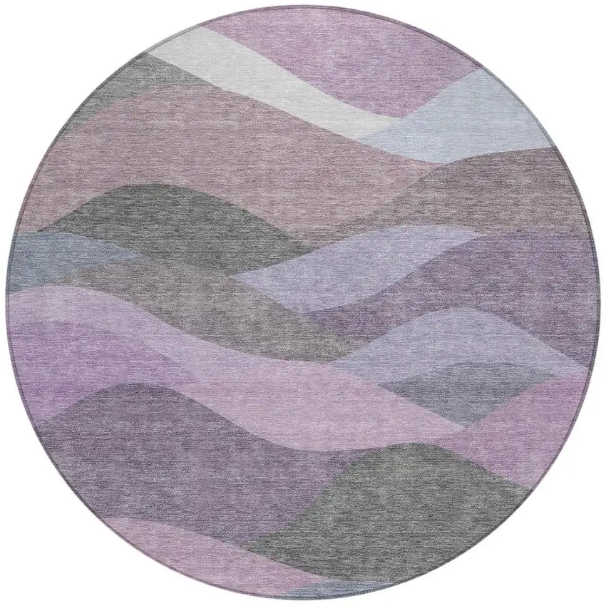 8' Plum And Gray Round Abstract Washable Indoor Outdoor Area Rug Photo 2