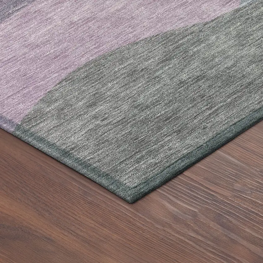 8' Plum And Gray Round Abstract Washable Indoor Outdoor Area Rug Photo 8