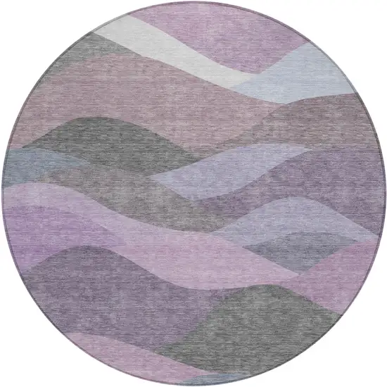 8' Plum And Gray Round Abstract Washable Indoor Outdoor Area Rug Photo 1