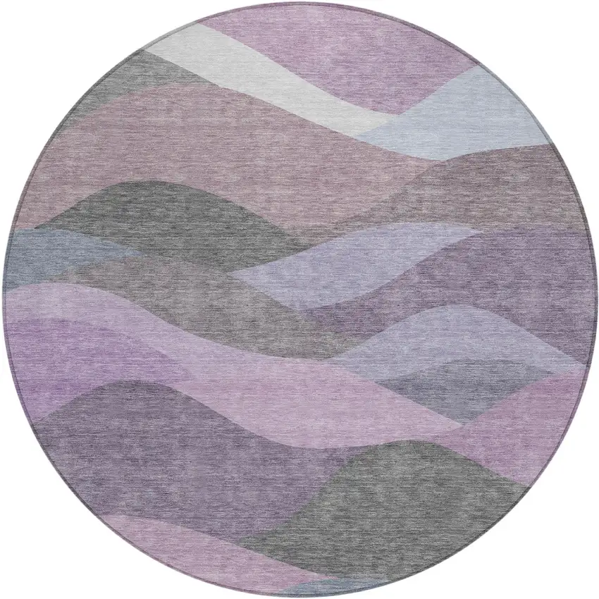8' Plum And Gray Round Abstract Washable Indoor Outdoor Area Rug Photo 1