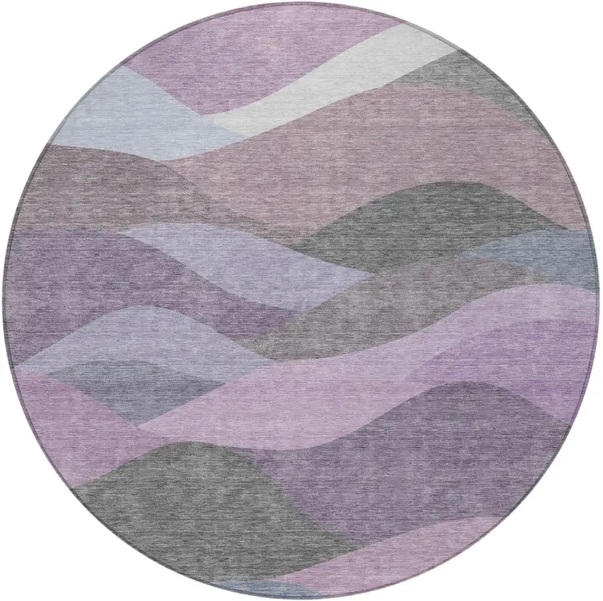 8' Plum And Gray Round Abstract Washable Indoor Outdoor Area Rug Photo 3