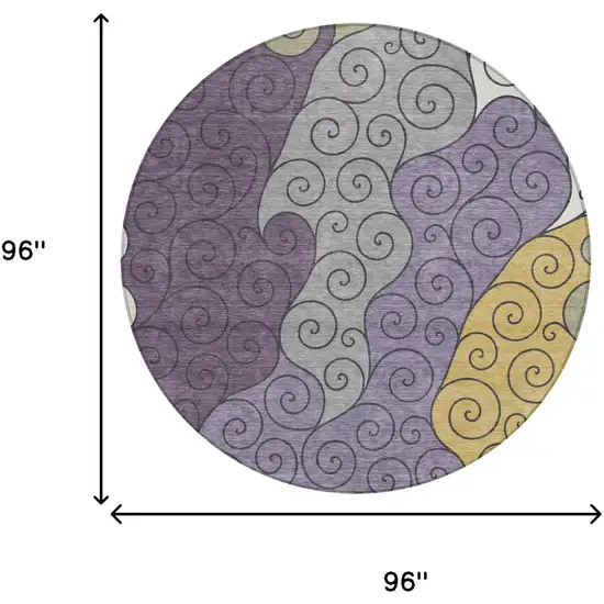 8' Plum And Gray Round Abstract Washable Indoor Outdoor Area Rug Photo 8