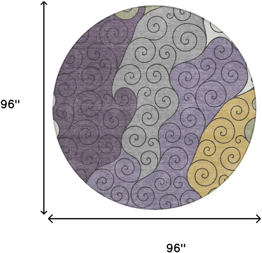 8' Plum And Gray Round Abstract Washable Indoor Outdoor Area Rug Photo 8