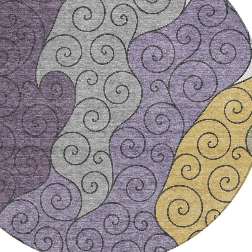 8' Plum And Gray Round Abstract Washable Indoor Outdoor Area Rug Photo 2