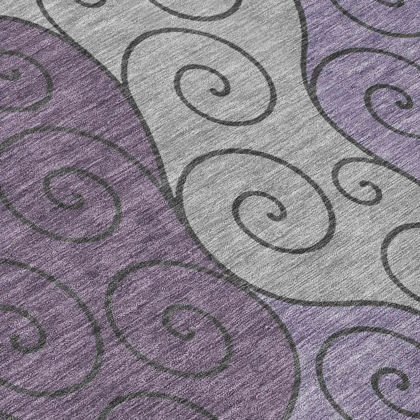 8' Plum And Gray Round Abstract Washable Indoor Outdoor Area Rug Photo 7