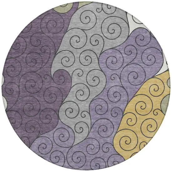 8' Plum And Gray Round Abstract Washable Indoor Outdoor Area Rug Photo 3