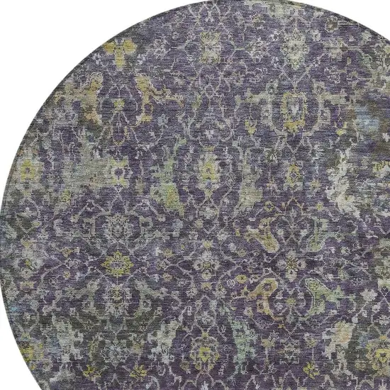 8' Plum And Gray Round Damask Washable Indoor Outdoor Area Rug Photo 2