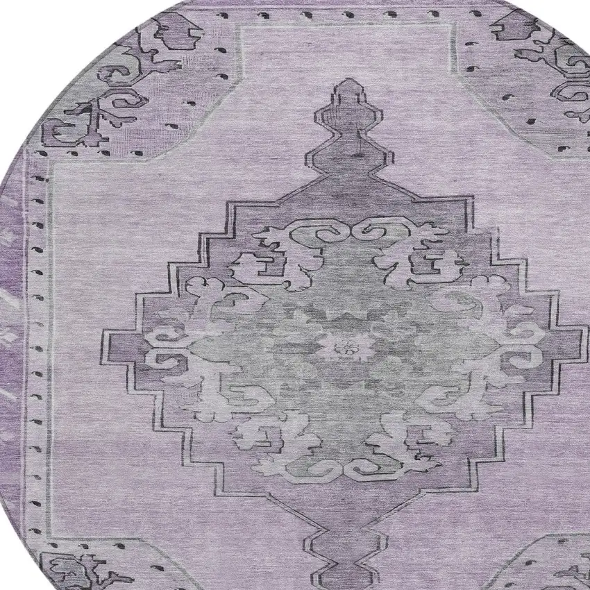 8' Plum And Gray Round Geometric Washable Indoor Outdoor Area Rug Photo 8