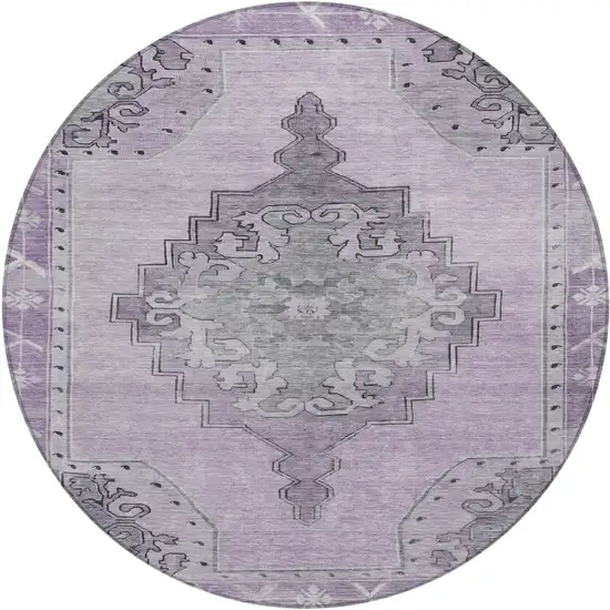 8' Plum And Gray Round Geometric Washable Indoor Outdoor Area Rug Photo 1