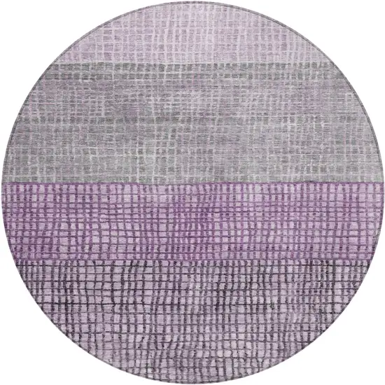 8' Plum And Gray Round Geometric Washable Indoor Outdoor Area Rug Photo 1