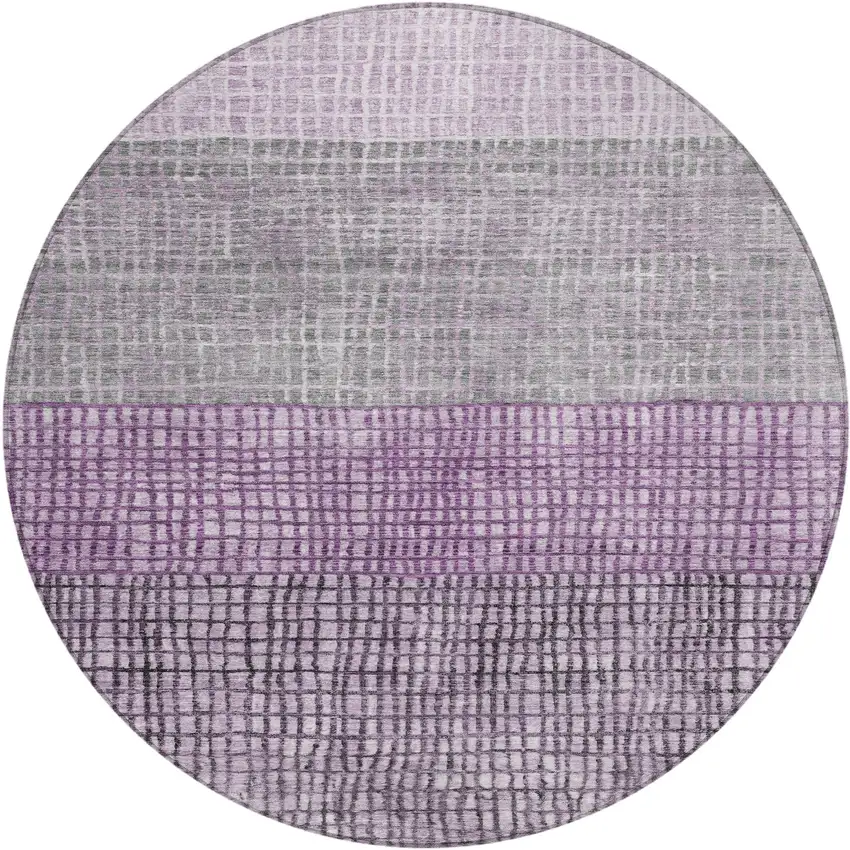 8' Plum And Gray Round Geometric Washable Indoor Outdoor Area Rug Photo 1