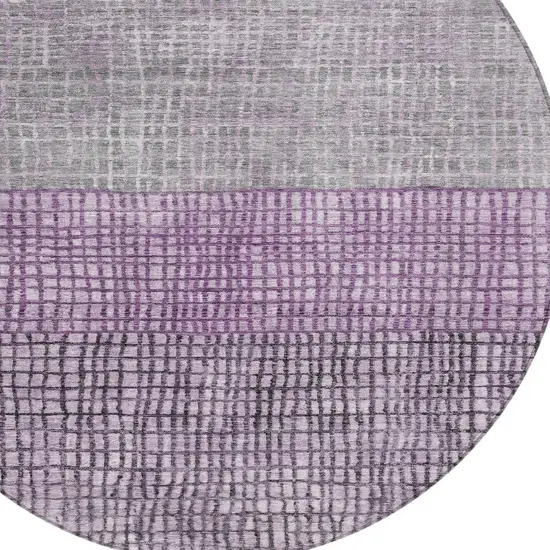 8' Plum And Gray Round Geometric Washable Indoor Outdoor Area Rug Photo 8