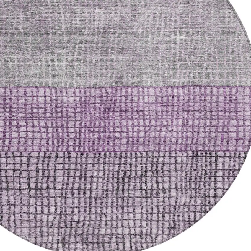 8' Plum And Gray Round Geometric Washable Indoor Outdoor Area Rug Photo 8