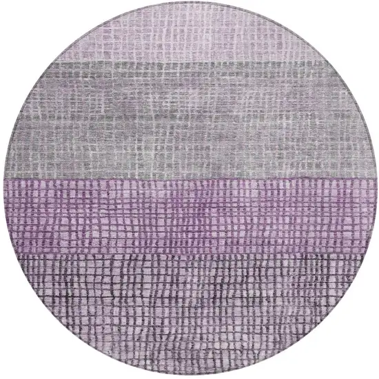 8' Plum And Gray Round Geometric Washable Indoor Outdoor Area Rug Photo 3