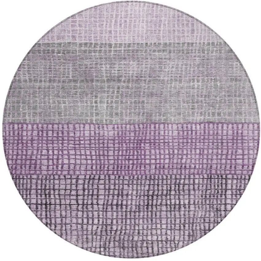 8' Plum And Gray Round Geometric Washable Indoor Outdoor Area Rug Photo 3