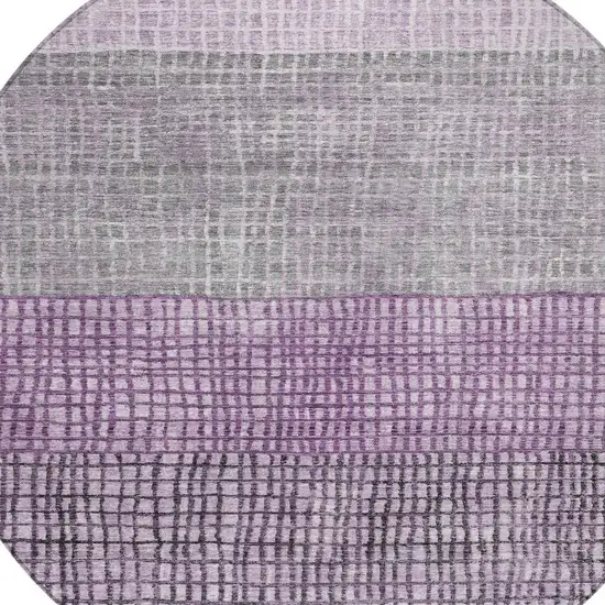 8' Plum And Gray Round Geometric Washable Indoor Outdoor Area Rug Photo 4