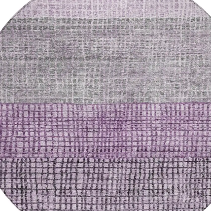 8' Plum And Gray Round Geometric Washable Indoor Outdoor Area Rug Photo 4