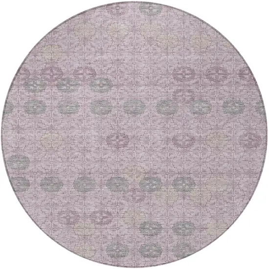 8' Plum And Gray Round Geometric Washable Indoor Outdoor Area Rug Photo 3