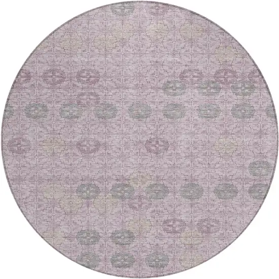 8' Plum And Gray Round Geometric Washable Indoor Outdoor Area Rug Photo 1