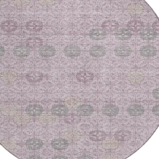 8' Plum And Gray Round Geometric Washable Indoor Outdoor Area Rug Photo 4