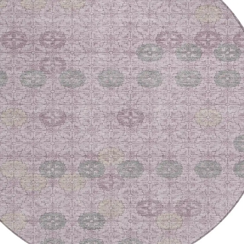 8' Plum And Gray Round Geometric Washable Indoor Outdoor Area Rug Photo 4