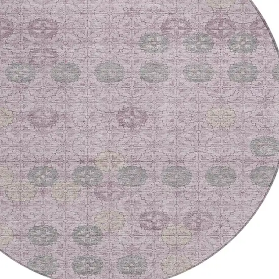 8' Plum And Gray Round Geometric Washable Indoor Outdoor Area Rug Photo 8