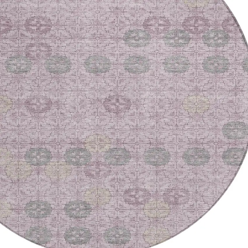 8' Plum And Gray Round Geometric Washable Indoor Outdoor Area Rug Photo 8